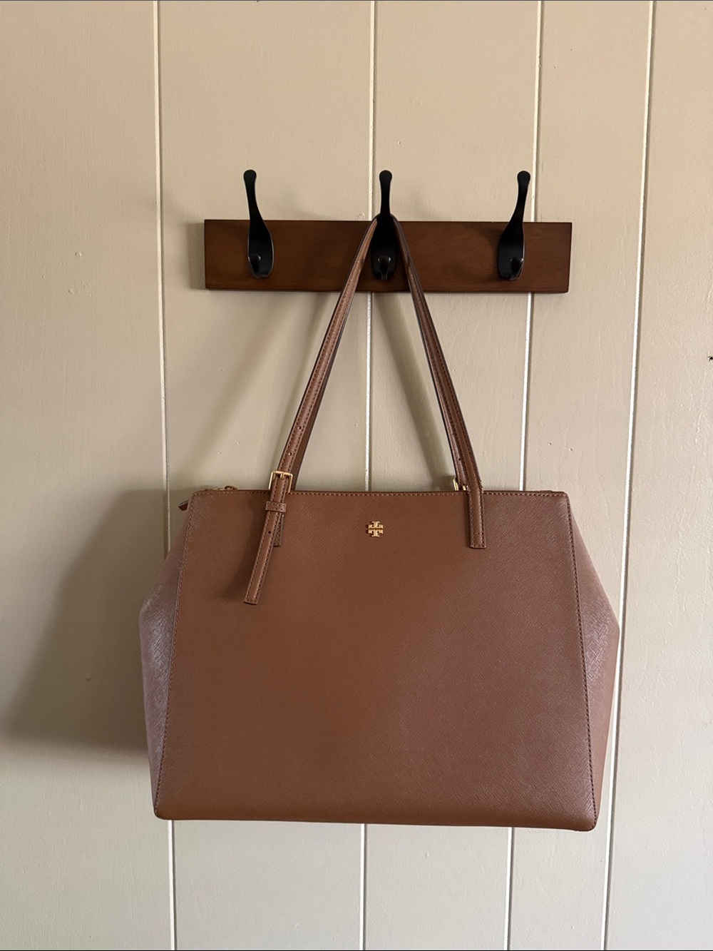 Tory Burch Brown Leather Tote with Gold Logo